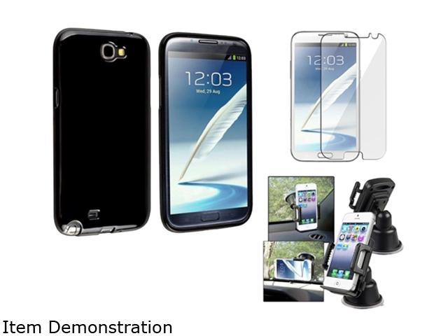 Insten Black Car Mount And Anti-glare Screen Protector And Black TPU Rubber Skin Case for Samsung Galaxy Note 2 Note II N7100 1051550