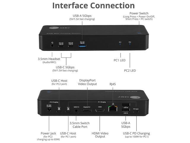 SIIG Black CE-DK0111-S1 Dual Host 4K USB-C KVM MST Docking Station with ...