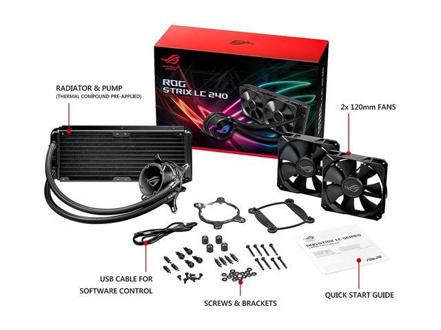 ASUS ROG Strix LC 240 RGB All-in-one Liquid CPU Cooler 240mm Radiator,  Intel 115x/2066 and AMD AM4/TR4 Support, Dual 120mm 4-pin PWM Addressable  RGB 
