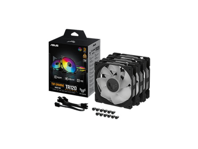 ASUS TUF Gaming TR120 ARGB Reverse Fan - Black - Triple Pack Higher Cooling Performance Extra-thick 28mm Fan Frame, Exclusive Double-Layered LED Matrix Design with 16 Addressable RGB LEDs, Aura Sync