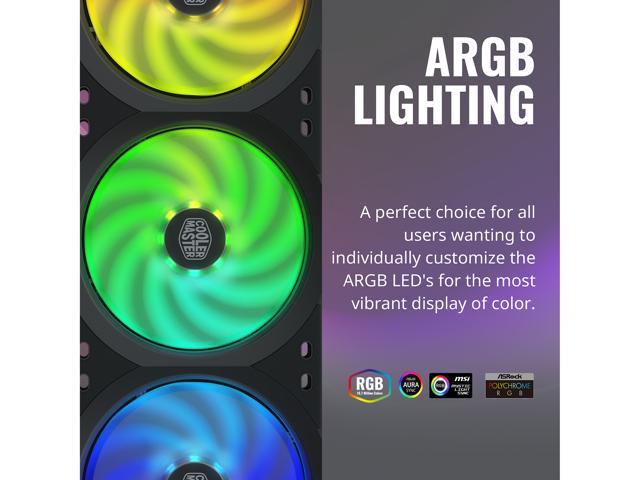Cooler Master MasterFan SF360R ARGB 360mm Square Framed Fan with 24 Independently Controlled Addressable ARGB LEDs Hybrid Air Balance Blade Design Enhanced Cable Management and PWM Control Fan 