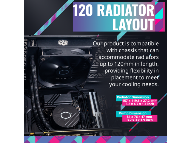 Cooler Master MasterLiquid 120L Core 120mm Close-Loop AIO Liquid Cooler,  White LED Pump, Gen S Coldplate Pump, 120mm PWM, CryoFuze 14W/mK, AMD Ryzen 