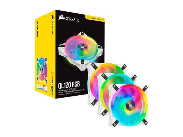 CORSAIR QL Series, iCUE QL120 RGB, 120mm RGB LED PWM White Fan, Triple Fan  Kit with Lighting Node CORE - CO-9050104-WW