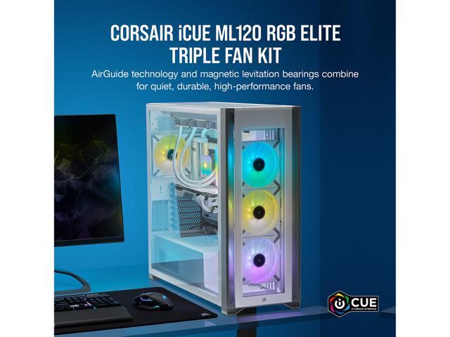 PC/タブレット PCパーツ CORSAIR iCUE ML120 RGB ELITE Premium 120mm PWM Magnetic Levitation Triple  Fan Kit with iCUE Lighting Node CORE - White