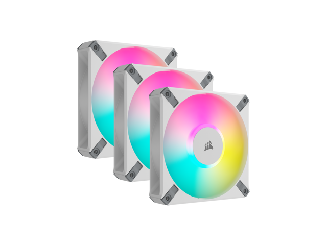 CORSAIR iCUE AF120 ELITE RGB 120mm PWM Triple Fan Kit - White - Eight RGB LEDs Per Fan - Included iCUE Lighting Node CORE Controller -  AirGuide Technology