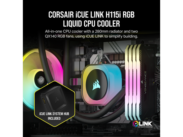CORSAIR iCUE LINK H115i RGB Liquid CPU - QX140 RGB Fans - 280mm Radiator - Fits Intel LGA 1700, AMD - iCUE LINK System Hub Included - Newegg.com