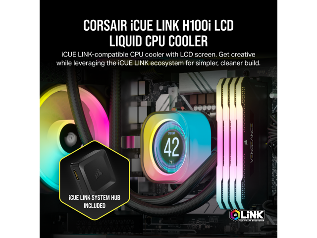 CORSAIR iCUE LINK H100i LCD Liquid CPU Cooler - QX120 RGB Fans