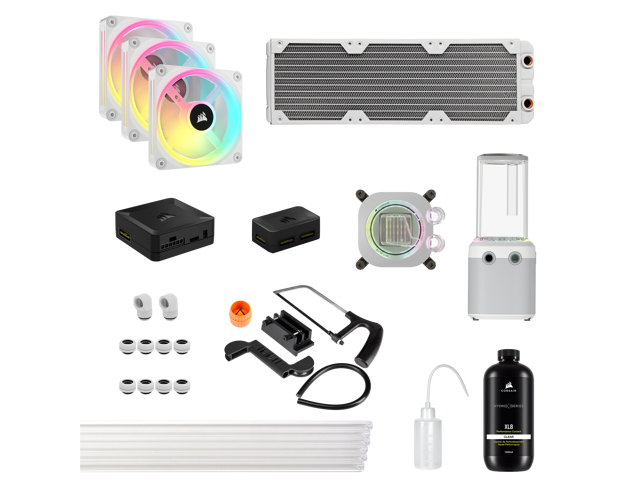 CORSAIR Hydro X ICUE Link XH405i Custom Water Cooling Kit - Hardline Loop With CPU Block, D5 Pump, 360mm Radiator & QX120 Fans (White)