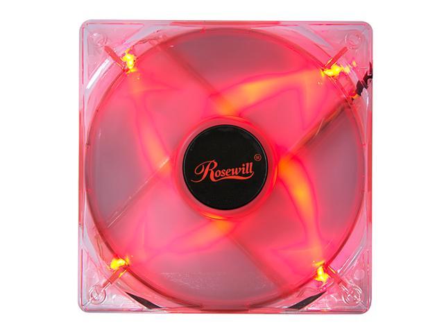 Rosewill RFA-120-RL - 120mm Computer Case Cooling Fan with LP4 Adapter - Red Frame & 4 Red LED Lights, Sleeve Bearing, Silent