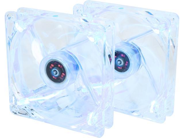 Rosewill ROCF-13002 - 120mm Computer Case Cooling Fan with LP4 Adapter - Transparent Frame & 4 Blue LED Lights, Sleeve Bearing, Silent (Pack of 2)