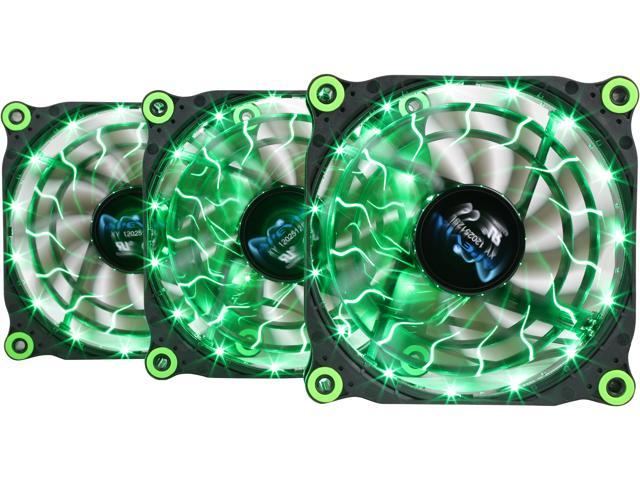 APEVIA 312L-DGN Green LED 4pin+3pin Case Fan w/15x Anti-Vibration Rubber Pads (3 in 1 pack)