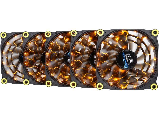 APEVIA 512L-DYL Yellow LED 4pin+3pin Case Fan w/15x Anti-Vibration Rubber Pads (5 in 1 pack)
