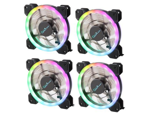 Apevia 412L-RGB Spectra 120mm Silent Dual Ring Addressable RGB Color Changing LED Fan with Remote Control, 16x LEDs & 8X Anti-Vibration Rubber Pads (4-pk)