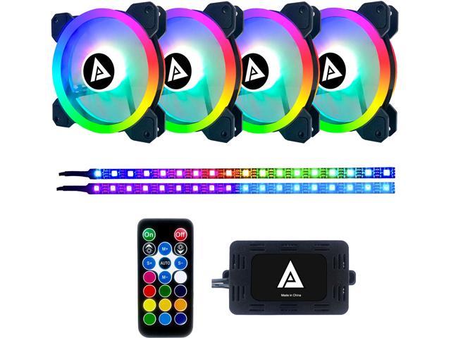 APEVIA Twilight TL412L2S-RGB 120mm Silent Addressable RGB Color Changing LED Fan (4 Fans) + 2 X Color Changing Magnetic Led Strips & 4-pin Control Box and RF Remote (4 + 2 Pack)