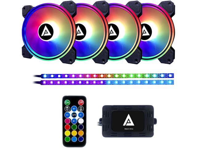Apevia Electro ET42-RGB 120mm Silent Addressable RGB Color Changing LED Fan (4 fans) + 2 x Color Changing Magnetic LED Strips & 4-pin Control Box and RF Remote (4 + 2 Pack)