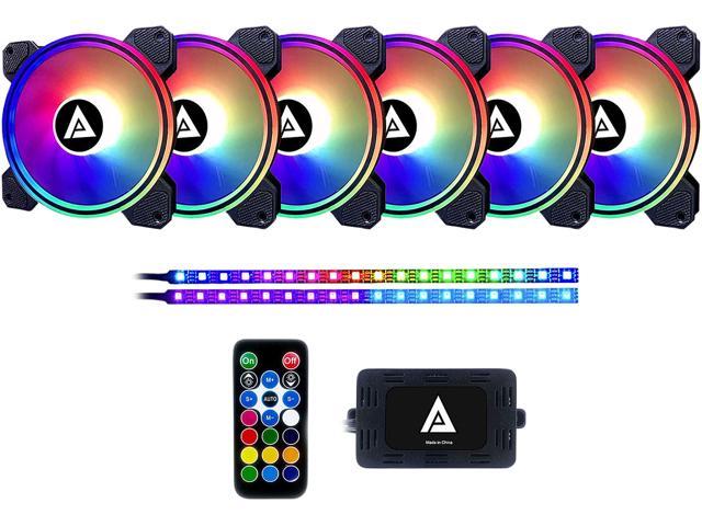 Apevia Electro ET62-RGB 120mm Silent Addressable RGB Color Changing LED Fan (6 fans) + 2 x Color Changing Magnetic LED Strips & 4-pin Control Box and RF Remote (6 + 2 Pack)