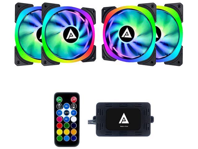 Apevia Lunar Pro 120mm Silent Addressable RGB Color Changing LED Fan (4 Fans) + 4-Pin Control Box and RF Remote (4 Pack), LP412L-RGB