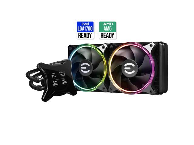 EVGA CLCx 240mm All-In-One LCD CPU Liquid Cooler, 2x 120mm PWM ARGB Fans, Intel, AMD, 5 YR Warranty, 400-HY-CX24-V1