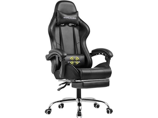 Gtplayer Gaming Chair With Footrest Ergonomic Massage Office Chair For Adults Adjustable Swivel Leather Computer Chair High Back Desk Chair With Headrest And Massager Lumbar Support Black Newegg Com