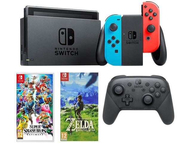 Nintendo Switch Neon, Switch Pro Controller, Super Smash Bros, Legend of Zelda Game Bundle