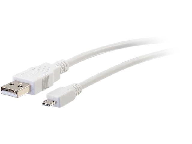 C2G 27443 Micro USB Cable - USB 2.0 A to Micro-B Cable M/M, White (6 Foot, 1.8 Meters)