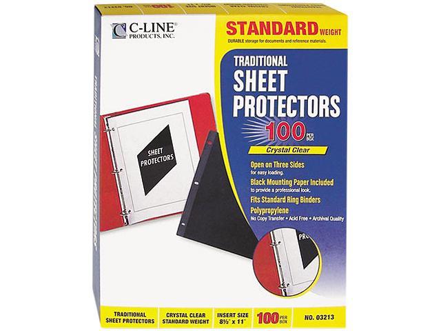 C-line 03213 Side-Loading Sheet Protector, Open On 3 Sides, Standard Weight, Ltr, 100/Box
