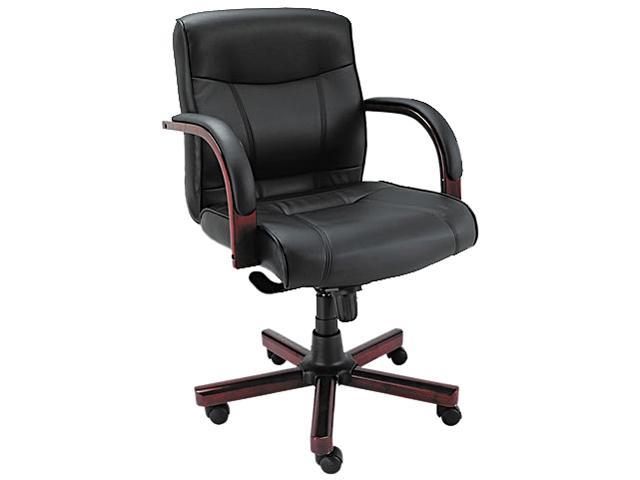 Alera LEMA42LS10M - Madaris Series Mid-Back knee Tilt Leather Chair w/Wood Trim, Black/Mahogany