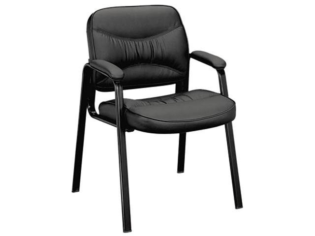 basyx VL643ST11 VL640 Series Leather Guest Leg Base Chair, Black