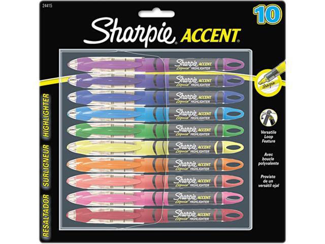 Sharpie,Accent Liquid Pen Style Highlighter, Chisel Tip, Assorted, 10/Set