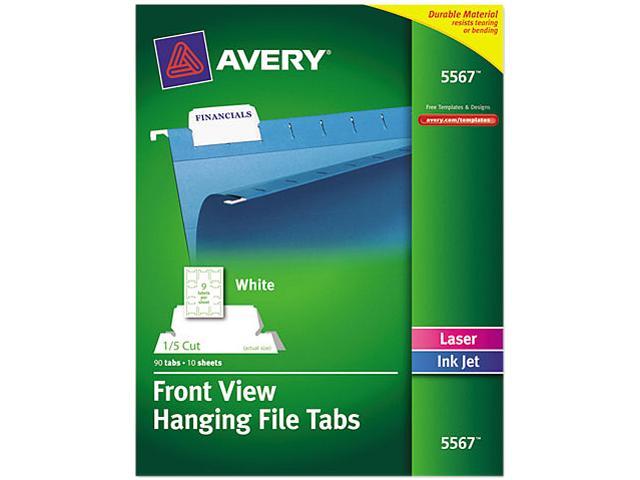 Avery 5567 Print/Write-On Hanging Tabs, 1/5 Tab, 2 1/16 Inch, White, 90 ...