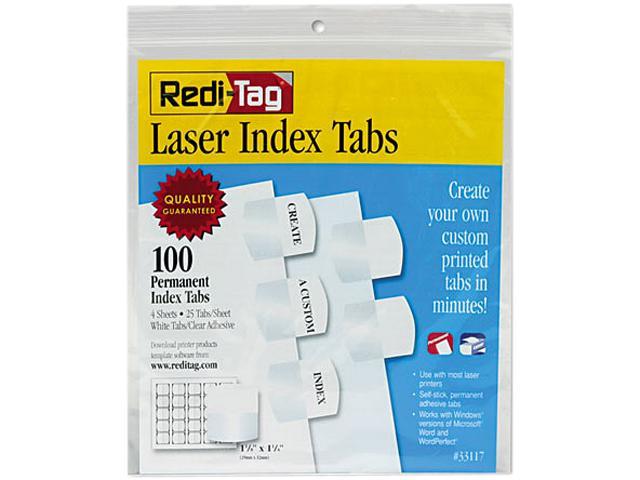 Redi-Tag 33117 Laser Printable Index Tabs, 1 1/8 Inch, White, 100/Pack