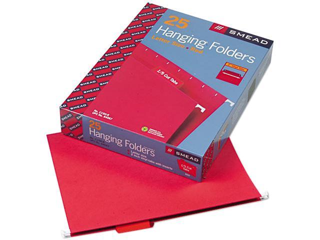 Photo 1 of (STOCK PHOTO REFRENCE ONLY) Smead Hanging File Folders, 1/5 Tab, 11 Point Stock, Letter, Red, 25/Box