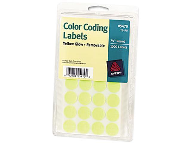 Avery 05470 Print or Write Removable Color-Coding Labels, 3/4in dia, Neon Yellow, 1008/Pack