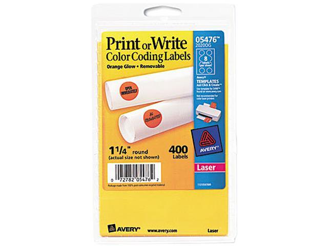 Avery 05476 Print or Write Removable Color-Coding Labels, 1-1/4in dia, Neon Orange, 400/Pack