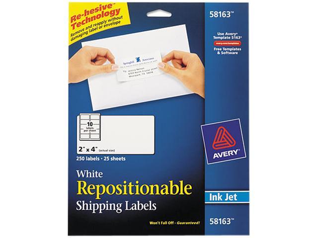 Photo 1 of Avery Repositionable Inkjet Shipping Labels, 2" x 4", White, 10 Labels/Sheet, 100 Sheets/Box (58163)