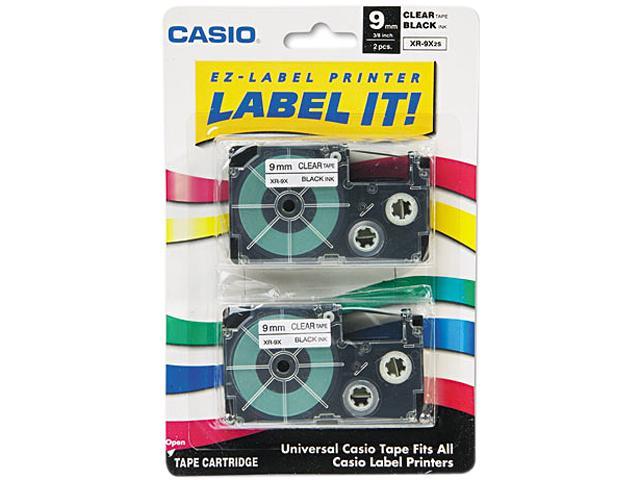 Casio 9mm Black on Clear Label Tape - 2 Pack