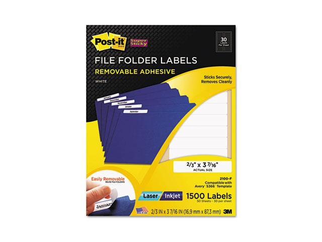 Post-it Super Sticky 2100-F Super Sticky Removable File Folder Labels, 2/3 x 3 7/16, White, 1500/Pack
