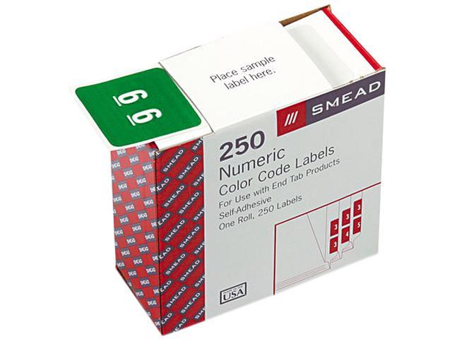 Smead 67426 Single Digit End Tab Labels Number 6 Green 250/Roll 