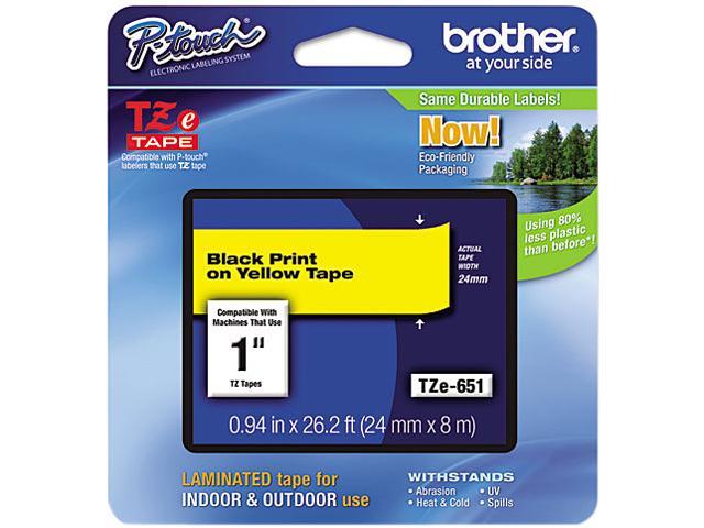 Brother TZE651 TZe Standard Adhesive Laminated Labeling Tape, 1w, Black on Yellow