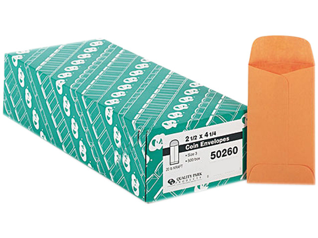 Quality Park 50260 Kraft Coin & Small Parts Envelope, Side Seam, #3 ...