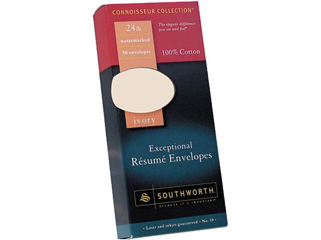 Southworth R14I10L 100% Cotton #10 Resume Envelope, Ivory, 24 lbs., Wove, 50/Box, 1 Box