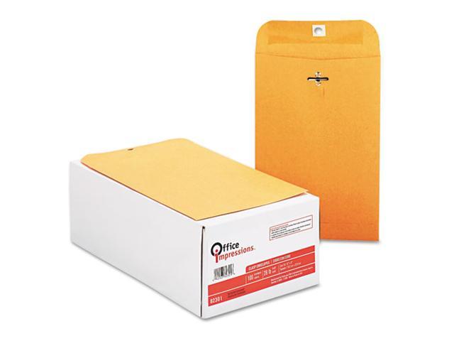 Office Impressions Kraft Clasp Envelopes, 6 x 9, 28lb, Brown Kraft, 100/Box