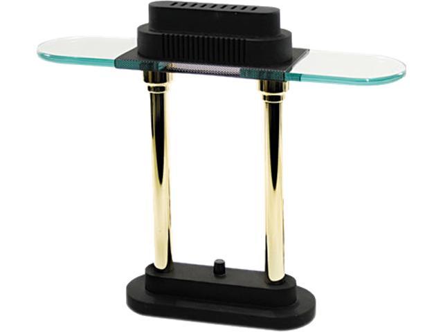 Ledu L9074 Halogen Desk Lamp, Black/Brass Base, Glass Shade, 15 Inches High