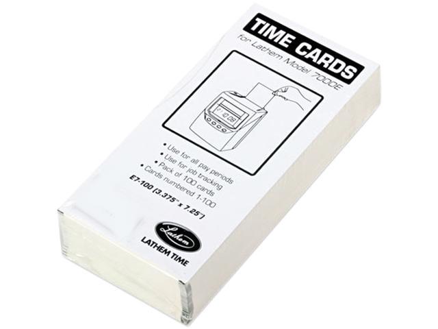 Lathem Time E7-100 Time Card for Lathem Model 7000E, Numbered 1-100, Two-Sided, 100/Pack