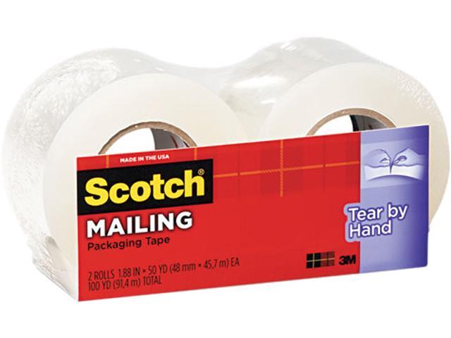 Scotch 38422 Tear-By-Hand Packaging Tape, 1.88" x 50 yards, 1-1/2" Core, Clear, 2/Box