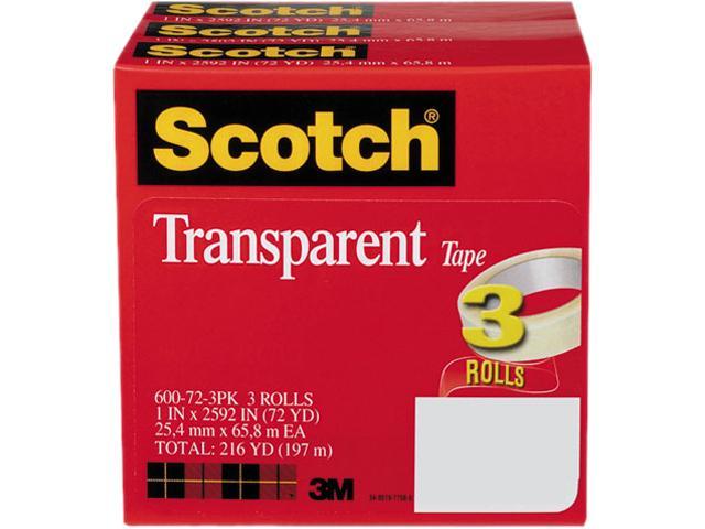 Scotch 600-72-3PK Transparent Tape 600-72-3PK, 1" x 2592", 3" Core, Transparent, 3 Rolls