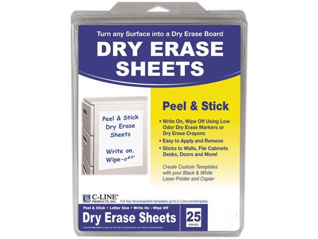 C-line 57911 Self-Stick Dry Erase Sheets, 8 1/2 x 11, White, 25 Sheets/Box