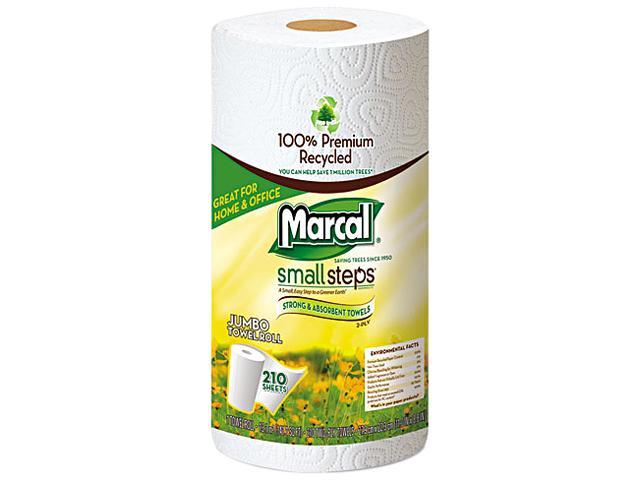 Marcal Small Steps 6210 100% Premium Recycled Mega Roll Paper Towel, White, 210 Sheets/Roll, 12/Carton