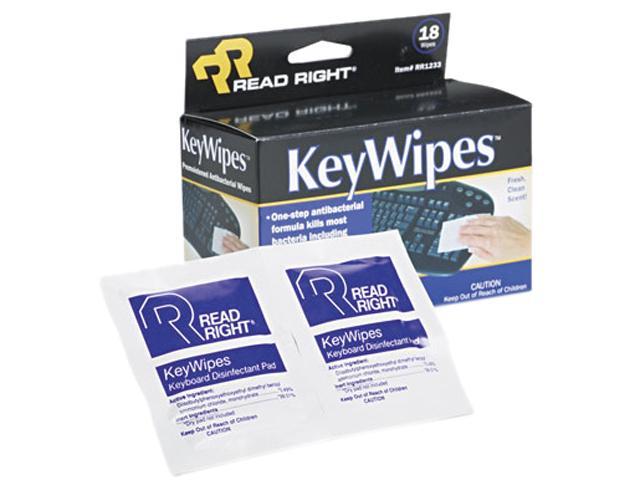 Read Right RR1233 KeyWipes Keyboard & Hand Cleaner Wet Wipes, 5 x 6 7/8, 18/Box
