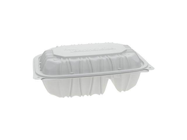 EarthChoice Vented Microwavable MFPP Hinged Lid Container, 2-Compartment, 9  x 6 x 3.1, White, Plastic, 170/Carton